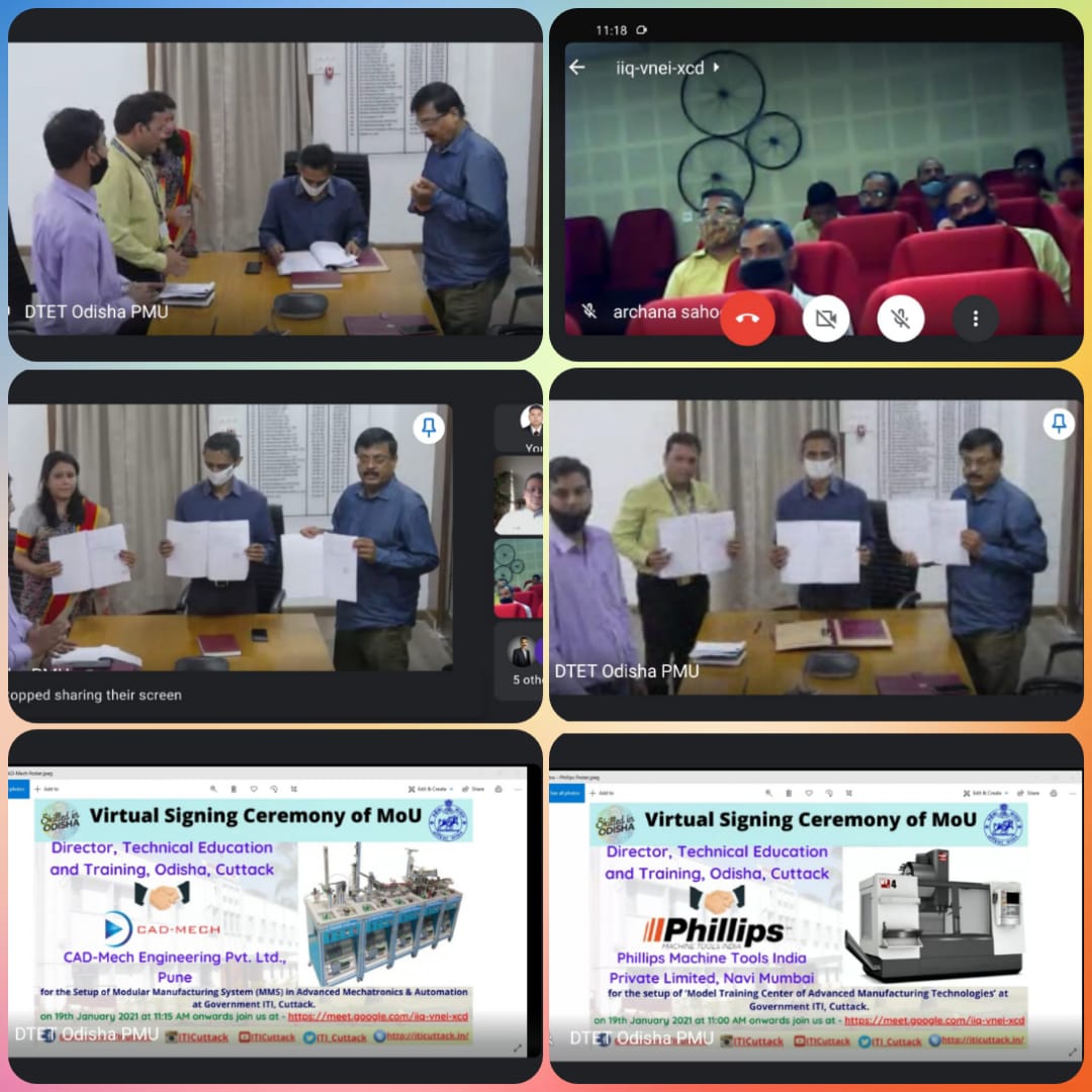 MOU Signed between DTET, Odisha and Phillips Machine Tools India Private Limited & CAD-MECH ENGINEERING PVT. LTD., PUNE on 19th January, 2021